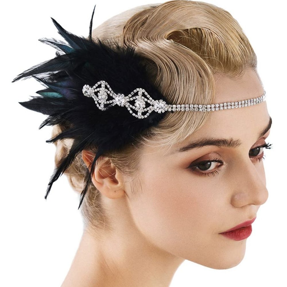 SweetV Rayne 1920s Feather Headband -Black